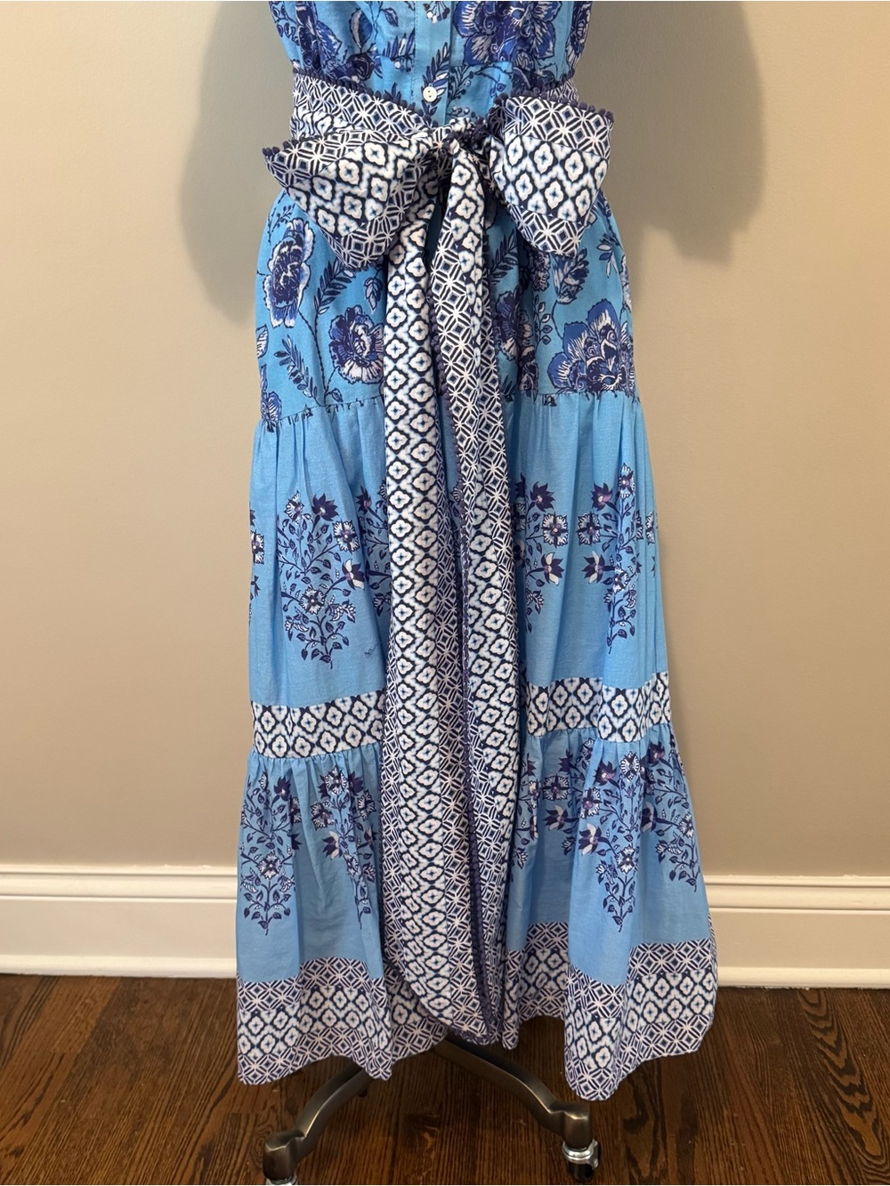 CELINA MOON Blue Floral Maxi Dress with Patterned Sash - Picture 5 of 15